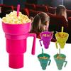 Popcorn Drink Cup Stadium Tumbler with Snack Bowl 2 In 1 Snack Drink Cup with Straw Leakproof Snack Cup Reusable Cinema Beverage Popcorn Cup