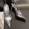 New Women's Shiny High Heels Slingback Women Pumps Metallic Crystal Sandals Pointy Toe Stiletto Heeled Shoes Party Dress Shoes