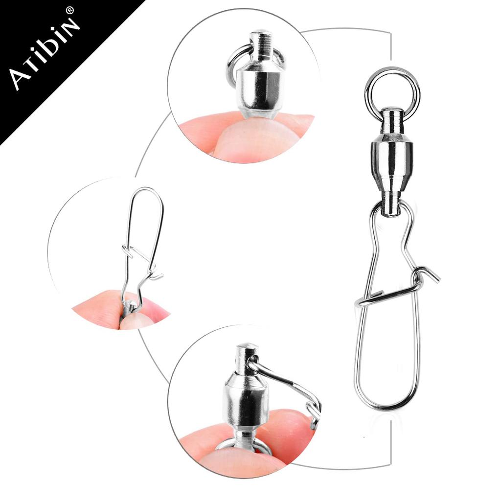 Atibin Bearing Strong Lure Swivel for and Quick Snaps for 25 Pieces Swivels, Snaps, Swivels, Fishing, Jigging, Bluefish, 25kg,