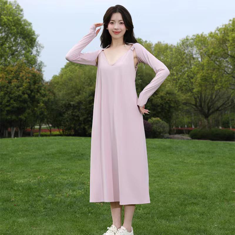 Женская очень длинная дышащая солнцезащитная куртка из ледяного шелка с защитой от УФ-лучей - Повседневный уличный стиль