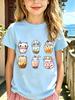 Bubble Tea Cup Cats Kids Tee Cute Cartoon Print Boys Girls Family Matching Cotton Summer Short Sleeve Children Tshirt