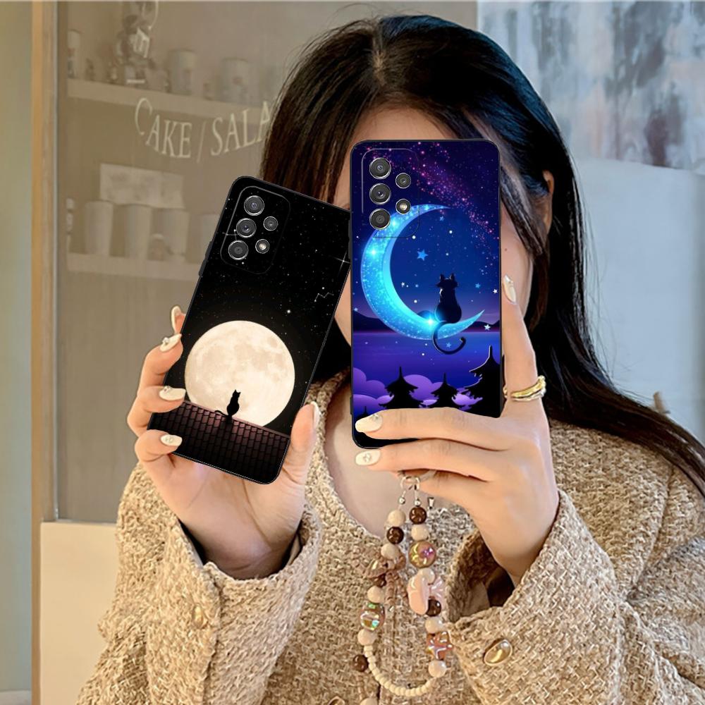 Чехол для телефона Luna Moon Cat для Samsung Galaxy M55 54 42 35 34 33 32 23 22 15 14 13 12 F55 5G Цветной Чехол Чехол Красивый