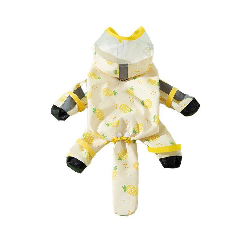 Fruit Print Waterproof Dog Raincoat with Traction, Four-Legged Design for Teddy and Bichon Breeds.