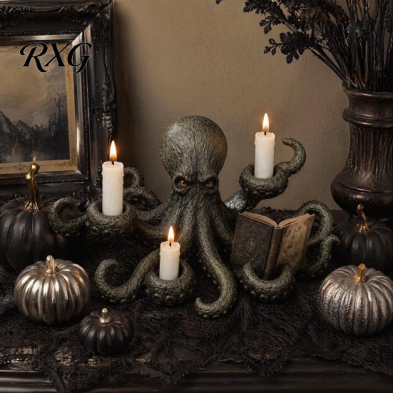 Decorative Pillar Candle Holder Octopus Holder, Durable Resin Halloween Sculpture, Dark Fantasy Gothic Retro Room Accessories Style Candlestick