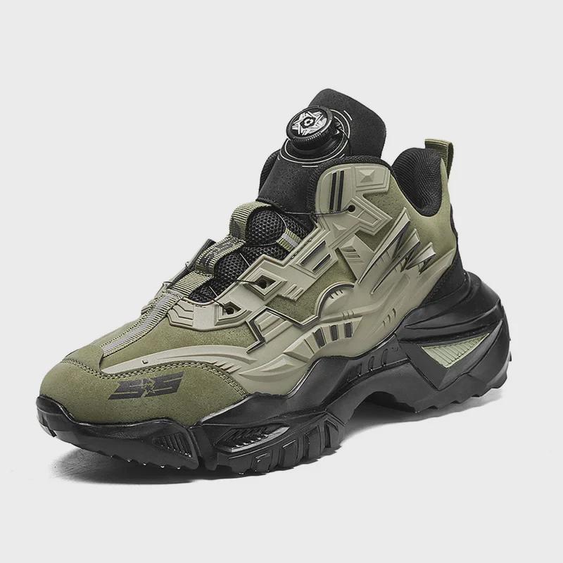 Men's 2024 Autumn/Winter Rotating Buckle Trendy Mecha Dad Shoes with Thick Sole for Leisure Sports and All-Match Style.