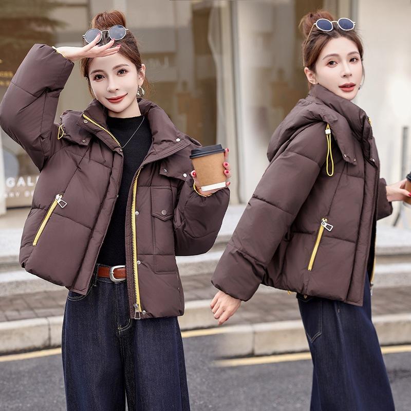 Source contrasting color zipper hooded cotton clothes women's short thickened filled women's jackets are available in batches