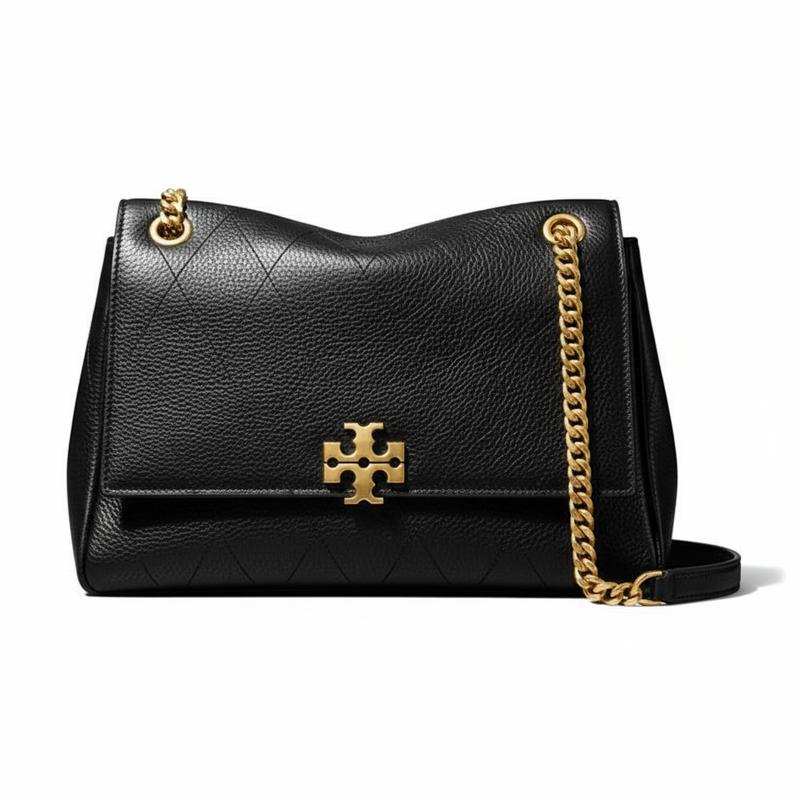 TORY BURCH CHARLIE Quilted Magnetic Closure Leather Crossbody Bag Medium Women's Black 185828-001