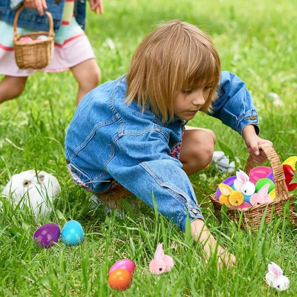 24 Pack Easter Eggs Fillers with Easter Bunny Plush, Easter Basket Stuffers for Kids Easter Bunny Mini Stuffed Animal for Easter Eggs Hunts