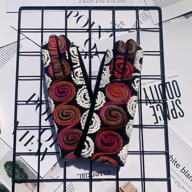 Осенние теплые перчатки, модные перчатки с вышивкой в этническом стиле, перчатки для спорта на открытом воздухе, велосипедные перчатки