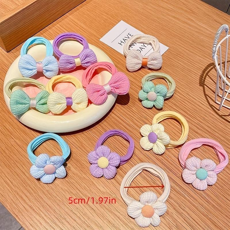 6pcs Sweet Solid Bow Hair Ties for Girls - Soft Polyester Ponytail Holders & Accessories