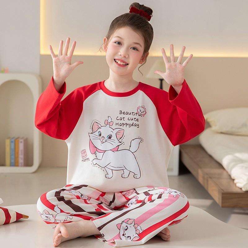 Girls Cotton Pajama Set Cartoon Print Lightweight Sleepwear Home Outfit Kids Ages 8