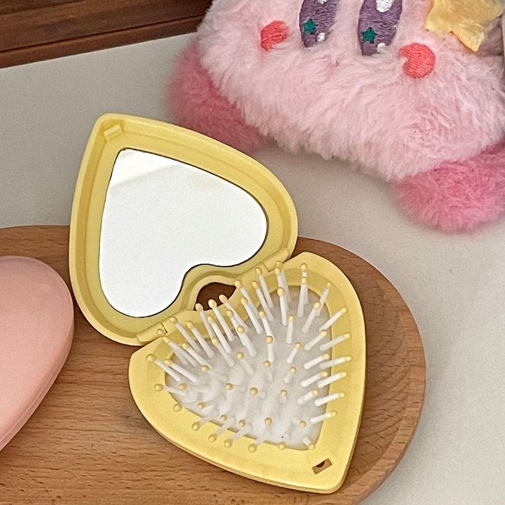 Candy Color Folding Airbag Comb Anti-static Massage Comb Heart Hair Comb with Mirror  Women Girl