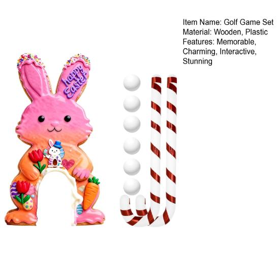 Набор для игры в гольф «Пасхальный кролик» Деревянное мини-поле для гольфа с клюшкой-леденцом и мячами для домашней пасхальной вечеринки