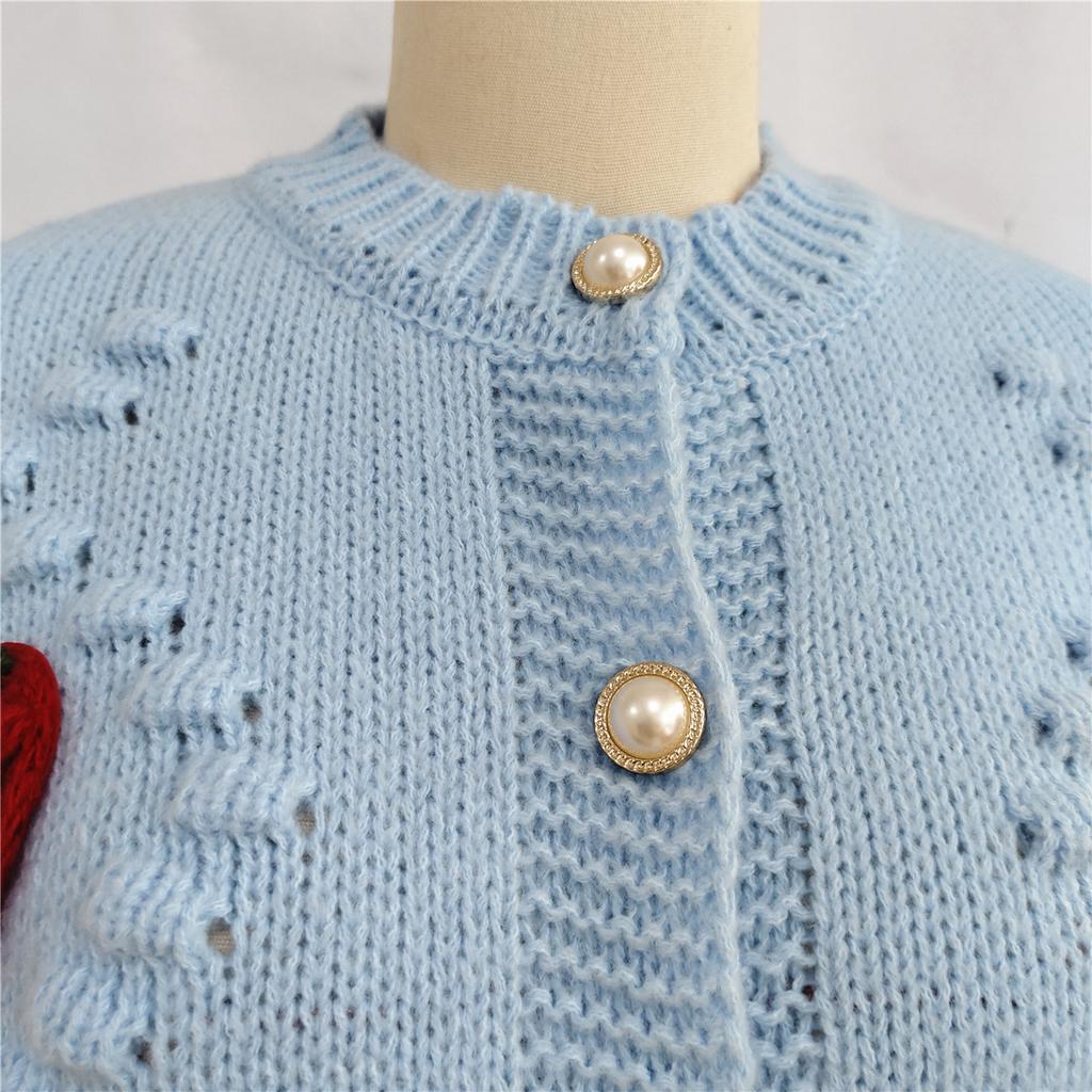 Осень и зима крючком вышивка объемная клубника жареные пончики жемчужная пуговица вязаный свитер кардиган пальто 3520 EMA