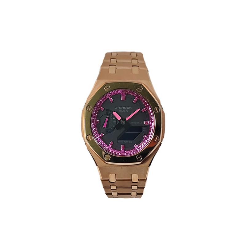 Casio Кастомизированные часы модифицированная серия Фермерский дуб Розовый внутренний ободок шкалы Модные трендовые часы 200 метров водонепроницаемые Кварц GA-2100-1A1