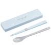 CT-27 Sliding Antibacterial Chopsticks and Spoon Combination Set, 18cm, Long-tailed Tit Design, Dishwasher Safe, for Lunch Boxes