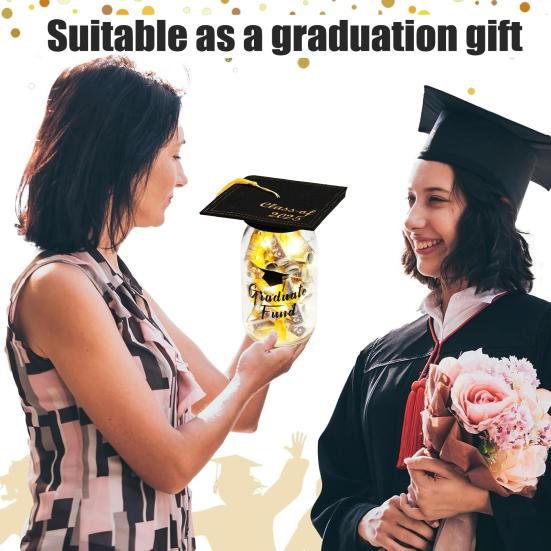 Украшение выпускного 2025 года, стеклянная банка Мейсона с выпускной шляпой, подарки на выпускной 2025 года для мальчиков и девочек