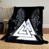 Valknut Symbol and Ravens Design Patterned Blanket, Flannel, Suitable for All Seasons, Home Decor, Warm and Cozy