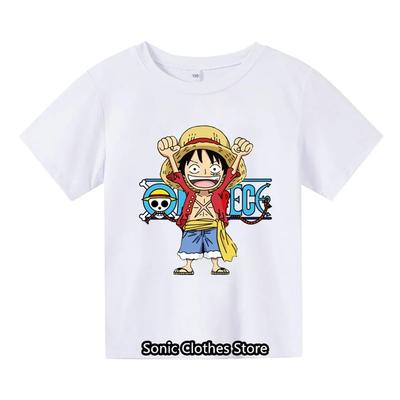 Детская футболка One Piece, детская одежда, детская футболка из чистого хлопка, крутая мультяшная аниме, летние повседневные топы, футболка Луффи для мальчиков и девочек, уличная одежда