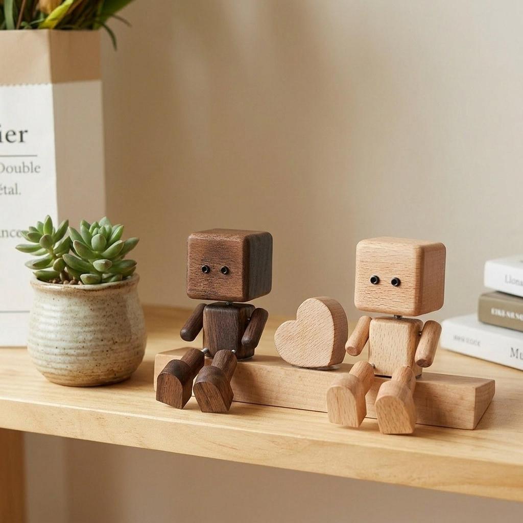 Car Dashboard Statue Shaking Feet Wooden Doll Couple Decorative Man Figurine Creative
