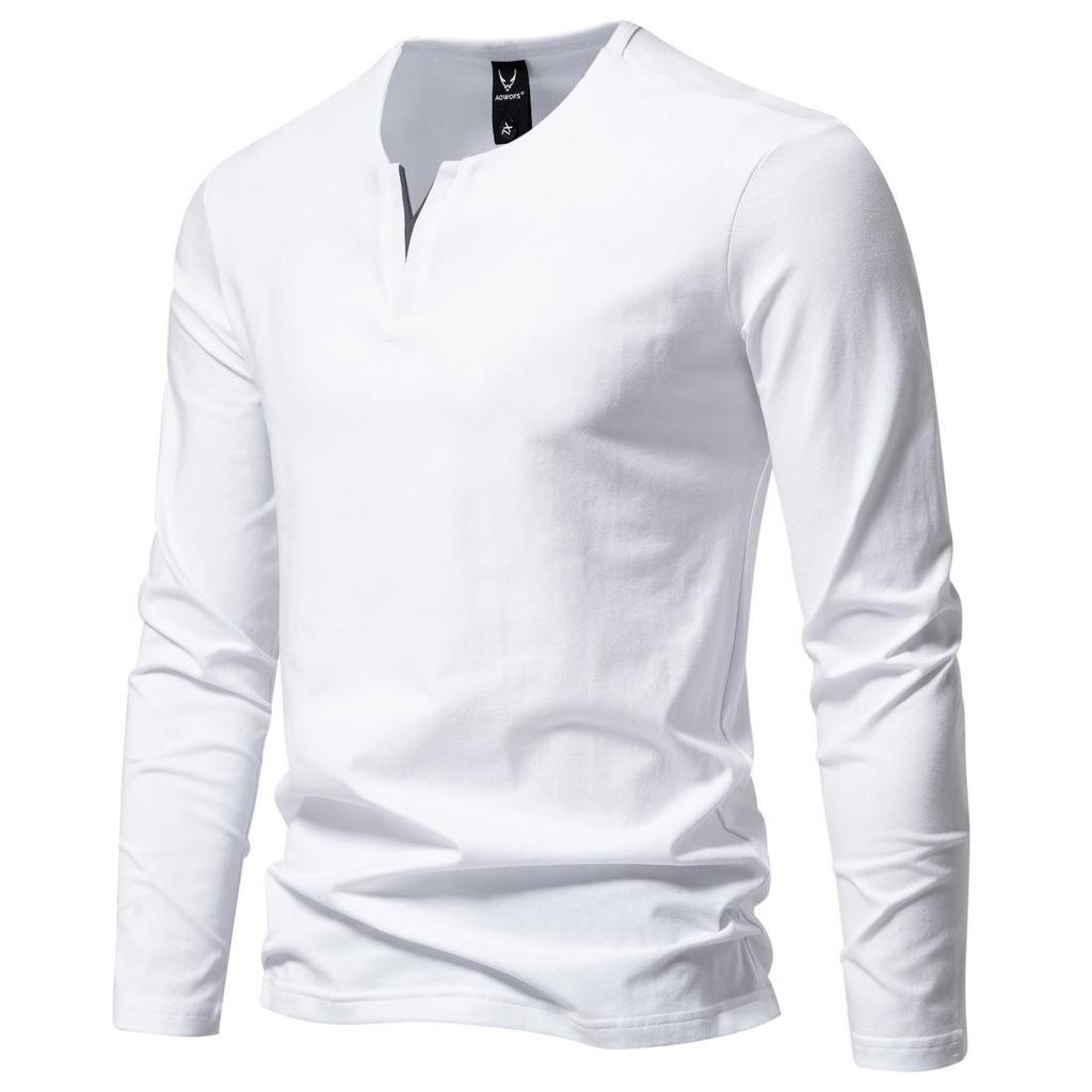 Мужская хлопковая футболка-henley с длинным рукавом, плотная, весенне-осенний стиль, больших размеров, приталенная