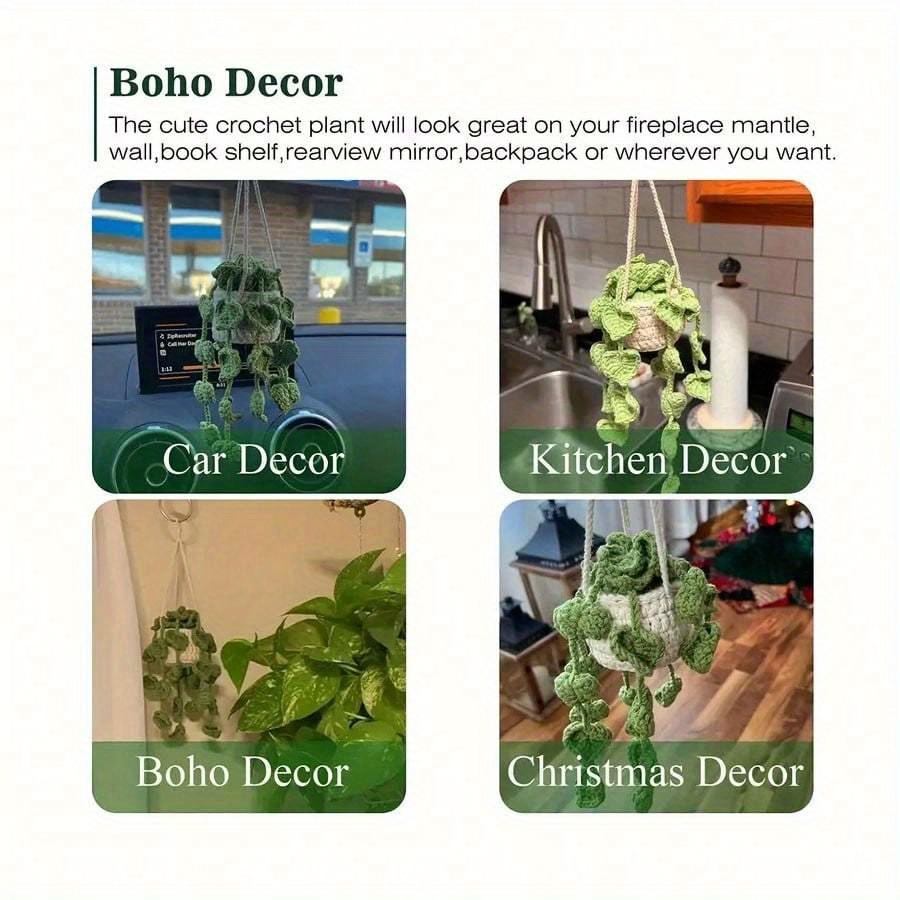 Подвесное кашпо ручной работы, связанное крючком, для украшения дома и автомобиля, с милой подвесной корзиной для горшечных растений, идеально для гостиной и декора автомобиля