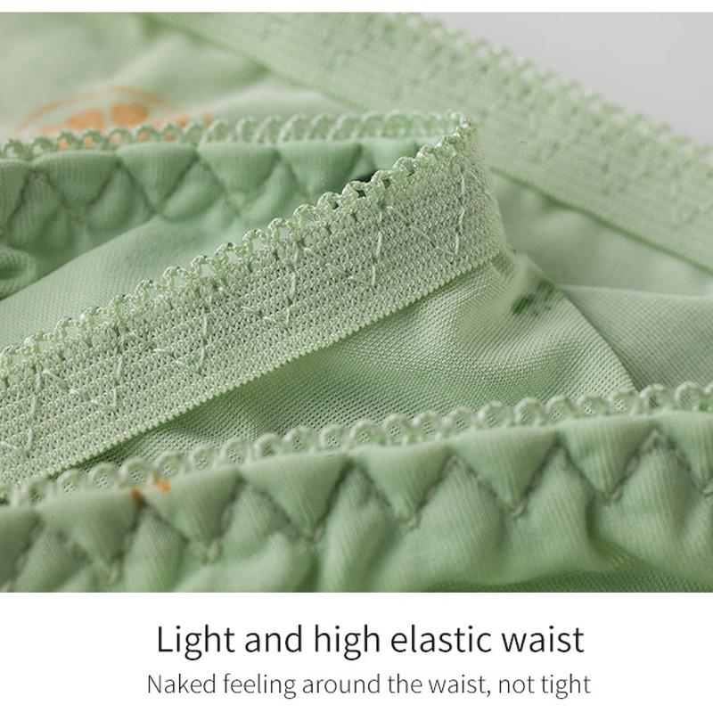 5Pcs/Lot Girl's Ice Seamless Low Waist Panties Cute Fruit Printing High Elastic Comfortable, Half A Pack Buttock Wavy Edge Underwear Briefs