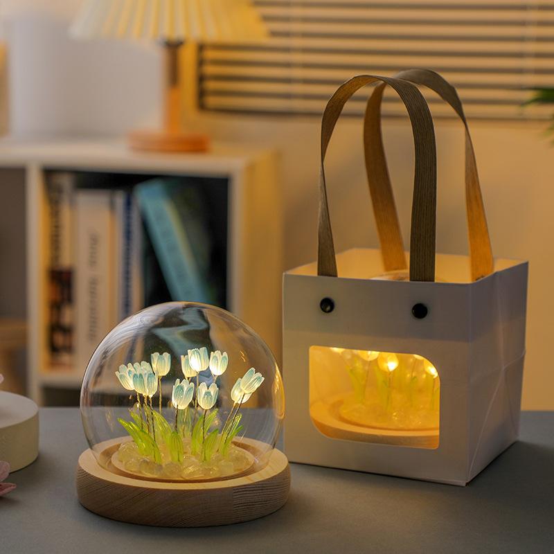 Handmade Tulip Night Lght Handmade DIY Bag Creative Desktop Ambiance Light Decoration Girl's Chinese Valentine's Day Gift
