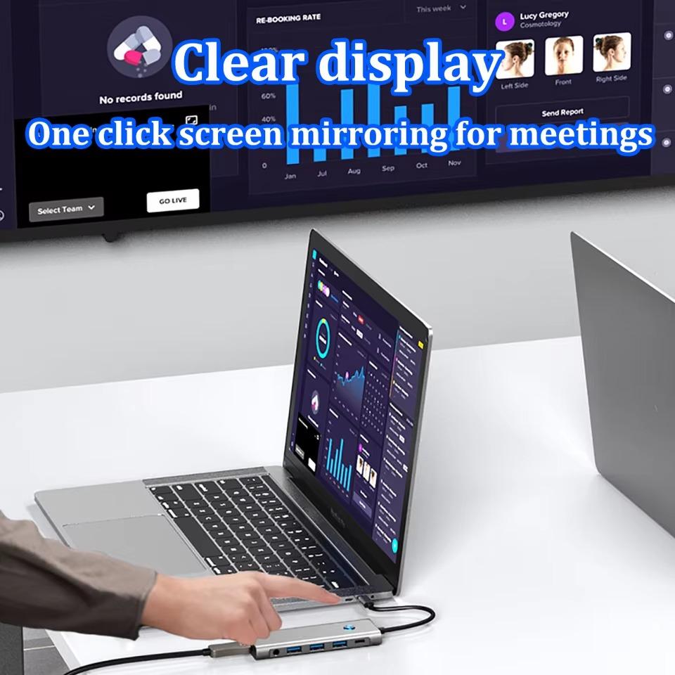 Док-станция 9 в 1 Type C USB C HUB с кнопкой выключения экрана USB 3.0 5 Гбит/с HUB 4K 60 Гц HDMI 100 Вт Быстрая зарядка для ноутбука MacBook PC