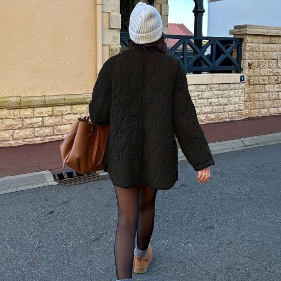 Женская стеганая легкая пуховая куртка Зимняя повседневная с длинными рукавами на пуговицах Утепленная верхняя одежда Пальто с карманами