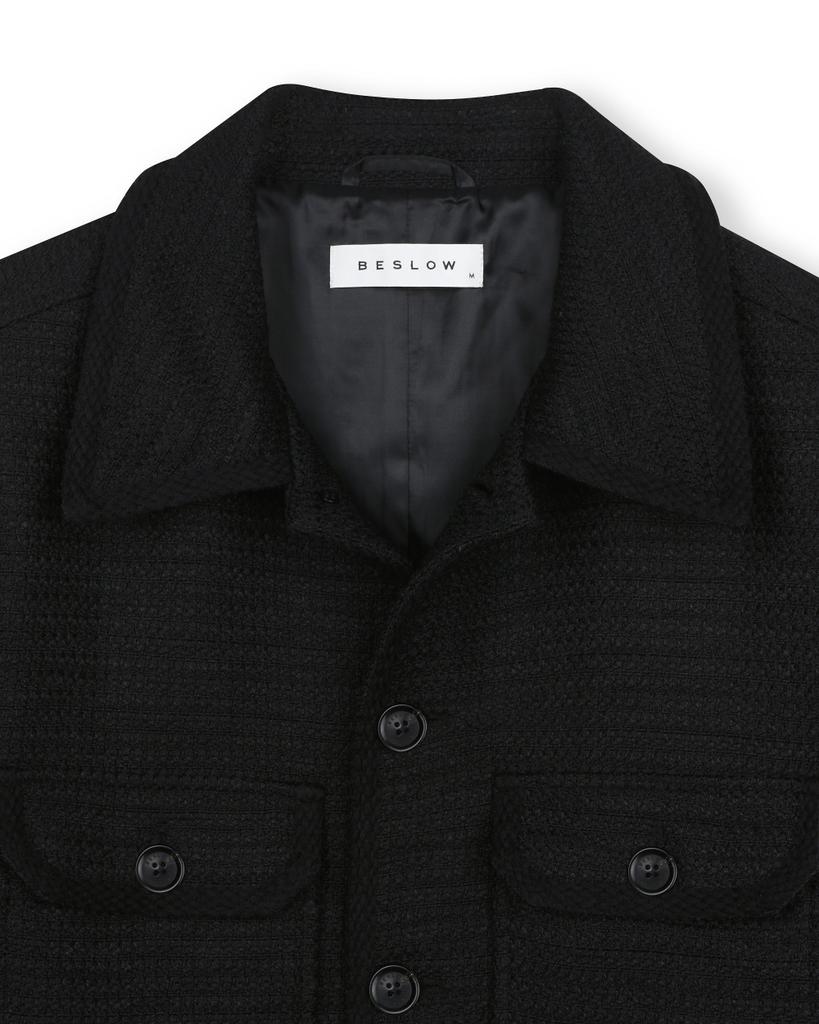 Beslow [Beslow X Fashion Носок-гольф] Твидовый Короткий Жакет Черный