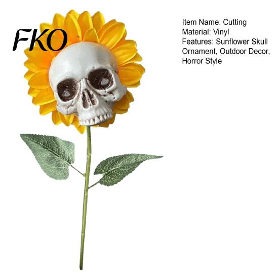 Halloween Lawn Decoration Sunflower Skull Ornament, Theme Garden Decor, Potted Plant Waterproof Outdoor Decoration, for Patio Yard Resin
