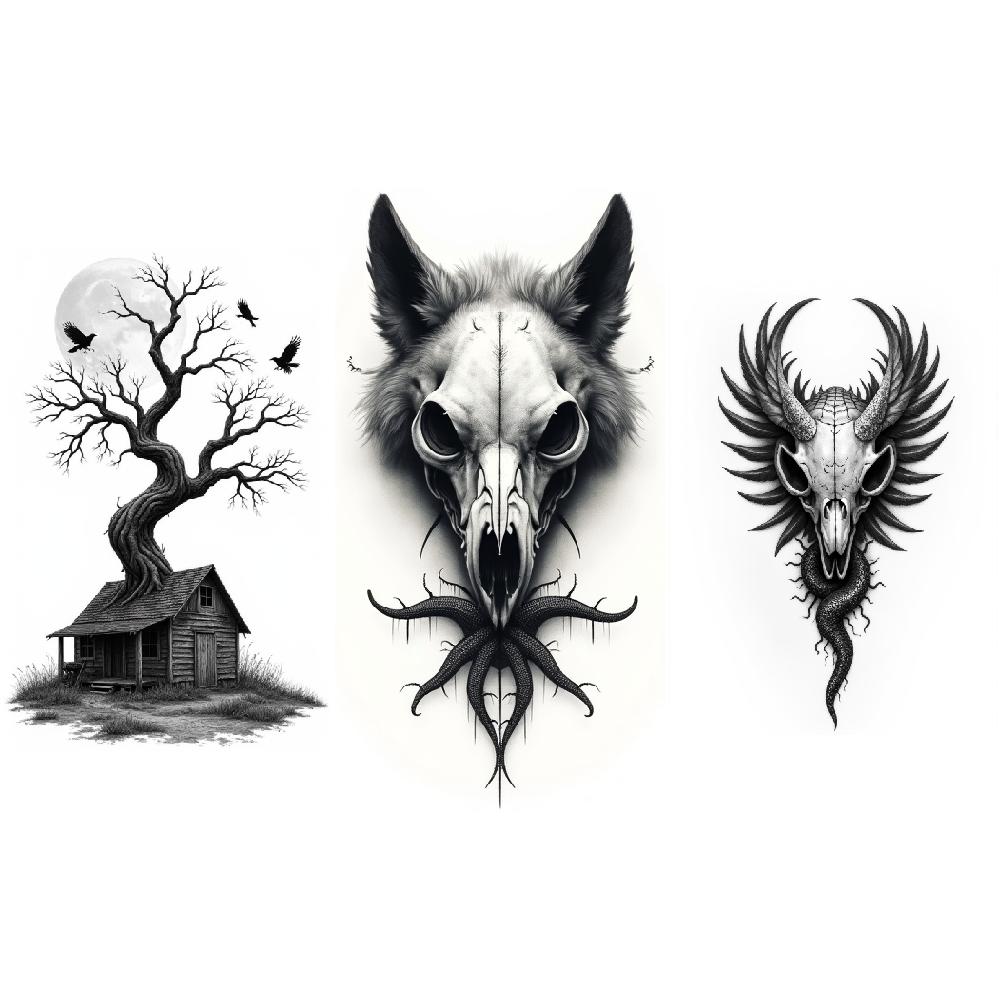 3 шт. Временные татуировки Реалистичные временные татуировки Череп со змеей Череп с розами Череп оленя Для женщин Взрослых Мужчин
