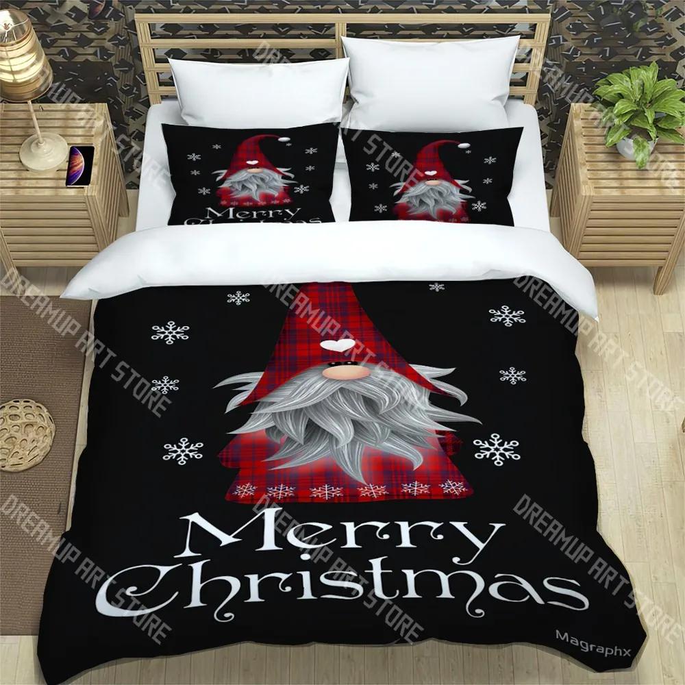 C-Christmas Dwarf Fashion Print Three-piece Set For Children Or Adults Quilt Cover Pillowcase Bedding Set Birthday Gift
