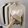 Women's Autumn and Winter Sweaters, Versatile Zipper Knitted Bottoming Shirt, Half Turtleneck, Velvet Thickened Top, Inner Sweater