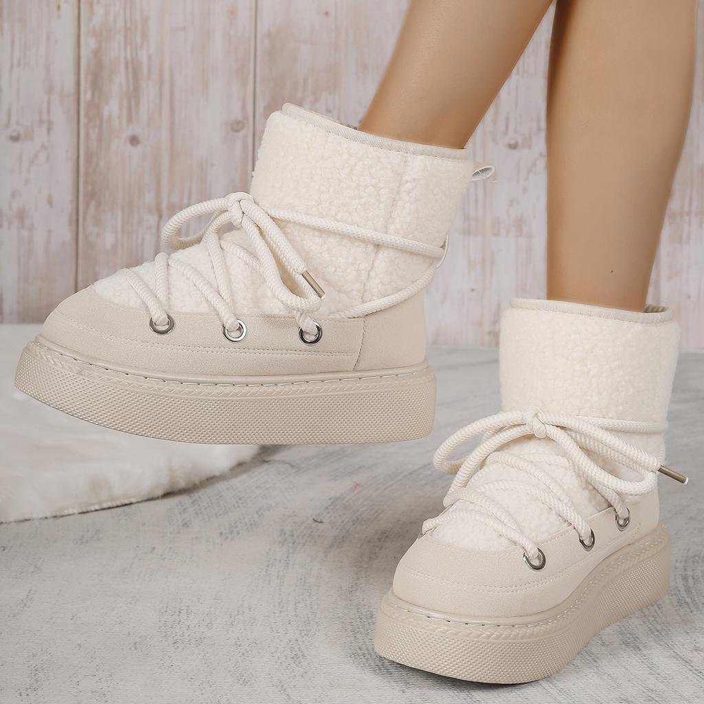 Large Size Thick Bottom Snow Boots Female 2024 Season Fall and Winter New Casual Warm Muffin Bottom High-top Shoes