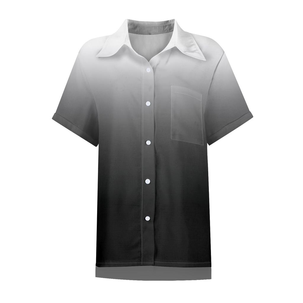 Женская свободная повседневная рубашка с короткими рукавами и пуговицами с градиентным принтом и карманами