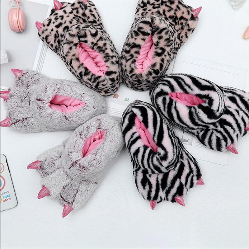 Зимние теплые мягкие домашние тапочки для женщин и мужчин, обувь с лапой, забавное животное, рождественский монстр, коготь, плюшевая домашняя хлопковая обувь для мужчин