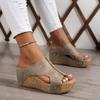 Women Solid Color Thick Bottom Sandals Slippers Soft Sole Rivet Decoration Summer Slope Heel Side Hollow