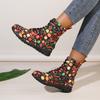 Fashion European American Christmas Element Short Boots Women's 2024 Autumn Winter New Printed Side Zipper Short Barrel Leather Boots