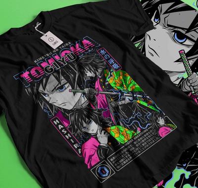 Футболка Гию Томиока Клинок, рассекающий демонов Kimetsu No Yaiba Аниме Футболка ВСЕ Размеры Подарок 089