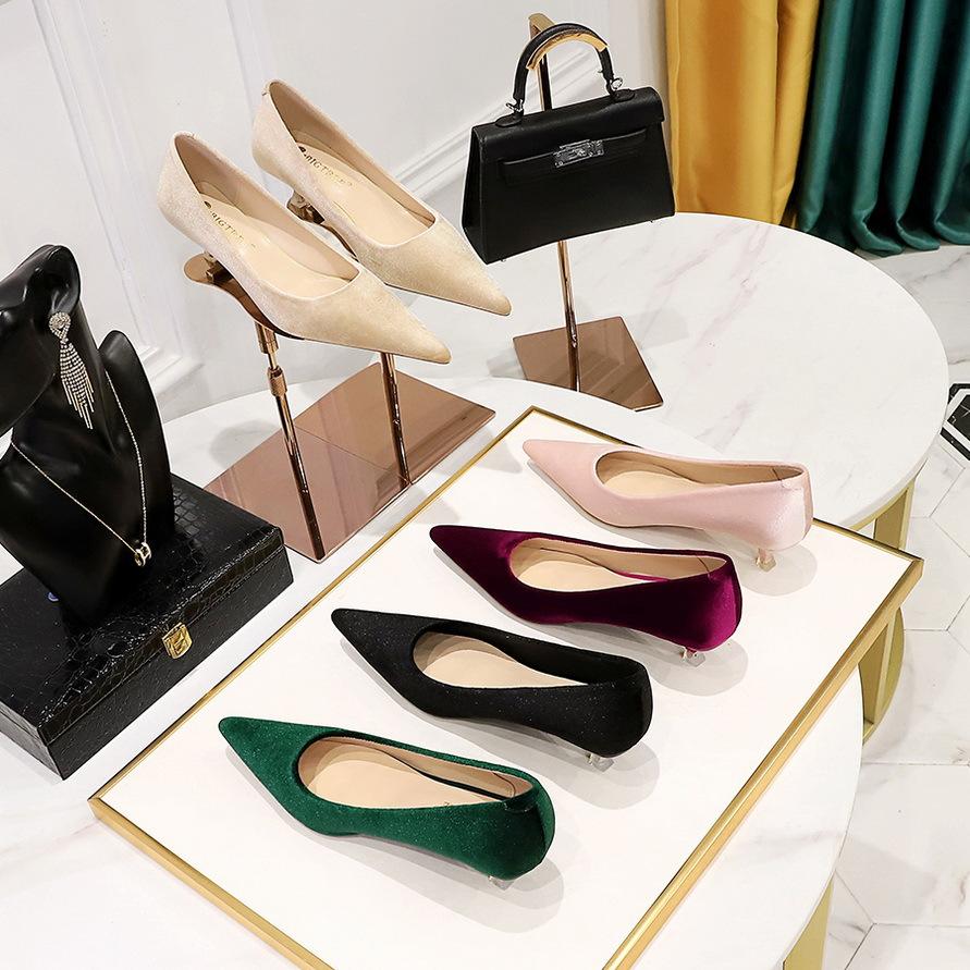 237-6 Европейская и американская мода простые банкетные женские туфли тонкий каблук средний каблук неглубокий носок заостренная головка утолщенная бархатная поверхность бархат Xishi