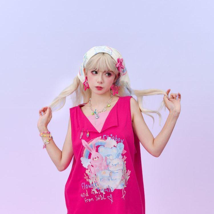 Rainbow Headscarf Dopamine Girls Wear Scarf Aesthetic Accessories Triangular Headscarf Graffiti Printed Scarves Sweet Cool Scarf