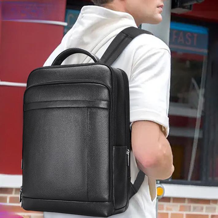 Мужской рюкзак из натуральной кожи, деловой рюкзак из коровьей кожи с замком отпечатков пальцев, большая вместимость, сумка для компьютера