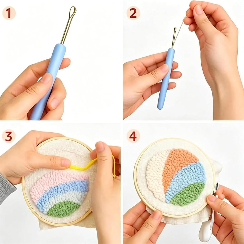 6 PCS DIY Bird Coasters Punch Needle Kit With Hoop Yarn & Patterns Handmade Tufted Bird Mug Rug Craft Set For Adults Stress Relief Home Decor Gift
