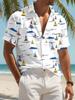 Men'S Casual Short-Sleeve Shirt, Polyester Fabric, Colorful Sailboat And Wave Patterns, Beach Style Design, Ideal for Vacation/Leisure, Stylish And