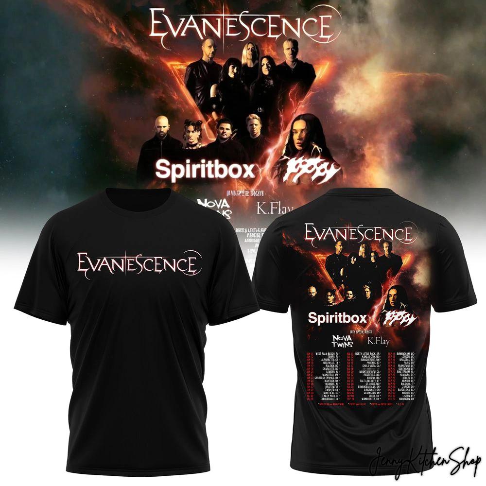 Редкая коллекция Evanescence Мирового тура США и Великобритании 2026 года Унисекс футболка с 3D-принтом по всей поверхности TP1027