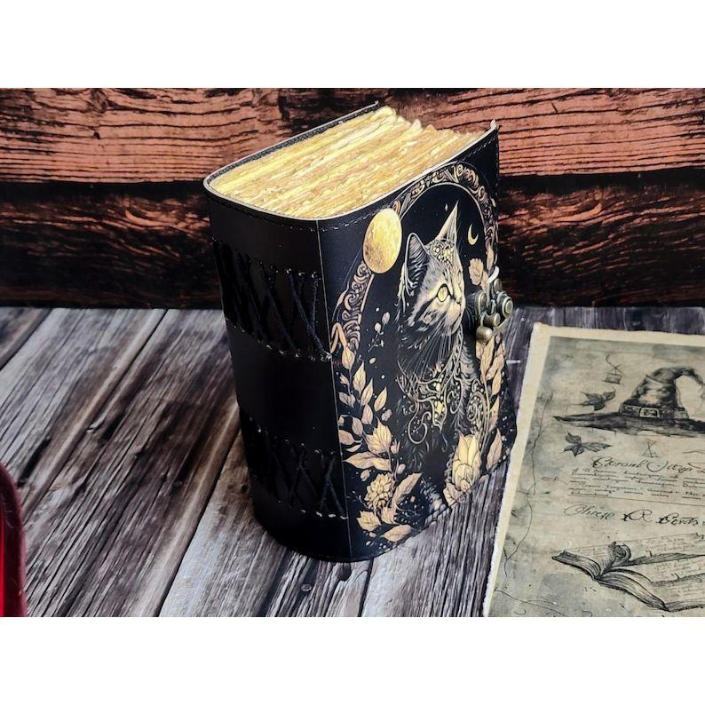 Кожаный журнал Волшебник заклинаний Кошачья книга Пустая тетрадь магии Книга теней Викканская языческая гримуарная книга для путешествий Альбом для рисования