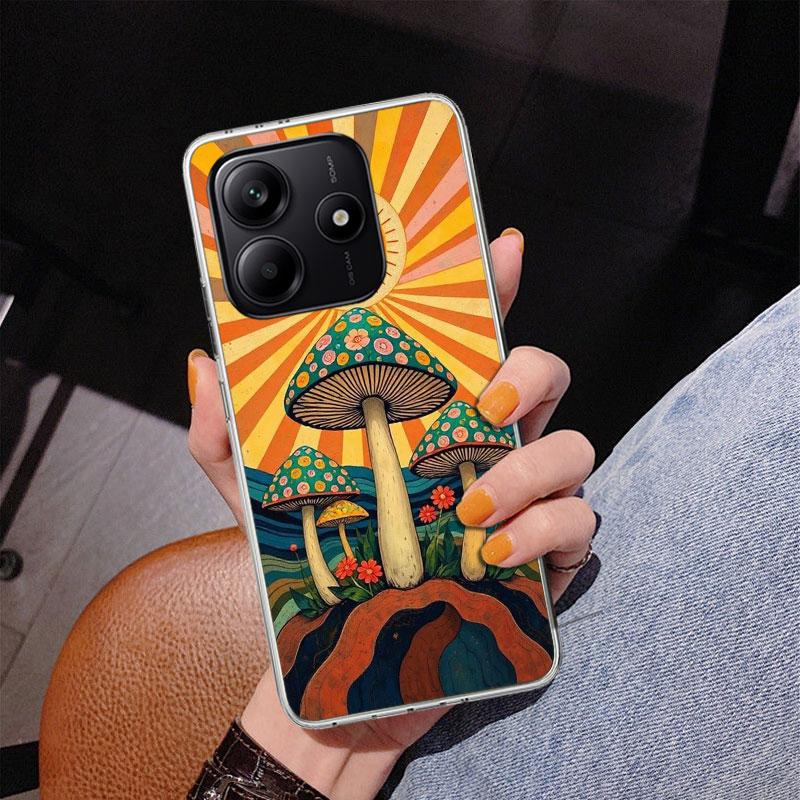 Boho Hippy Mushroom Sunrise Phone Case For Xiaomi Redmi Note 15 14 13 12S 12 11 Pro Plus 14S 11S 11E 10 10S 11T 5G Personalized