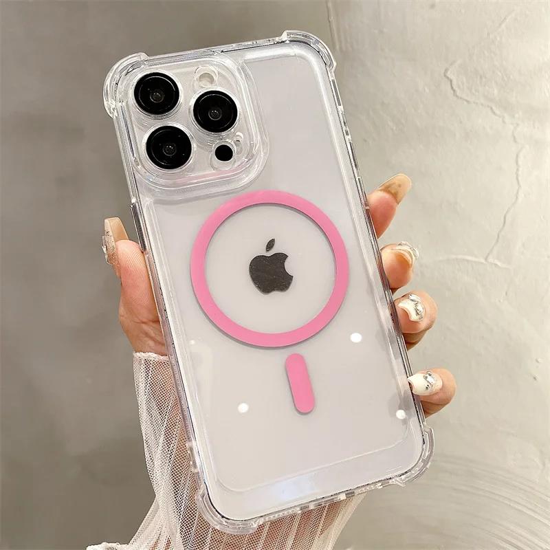 Модный простой цветной магнитный противоударный чехол для iPhone 11 12 13 15 16 Plus 14 ProMax Силиконовый мягкий чехол для беспроводной зарядки Мужской